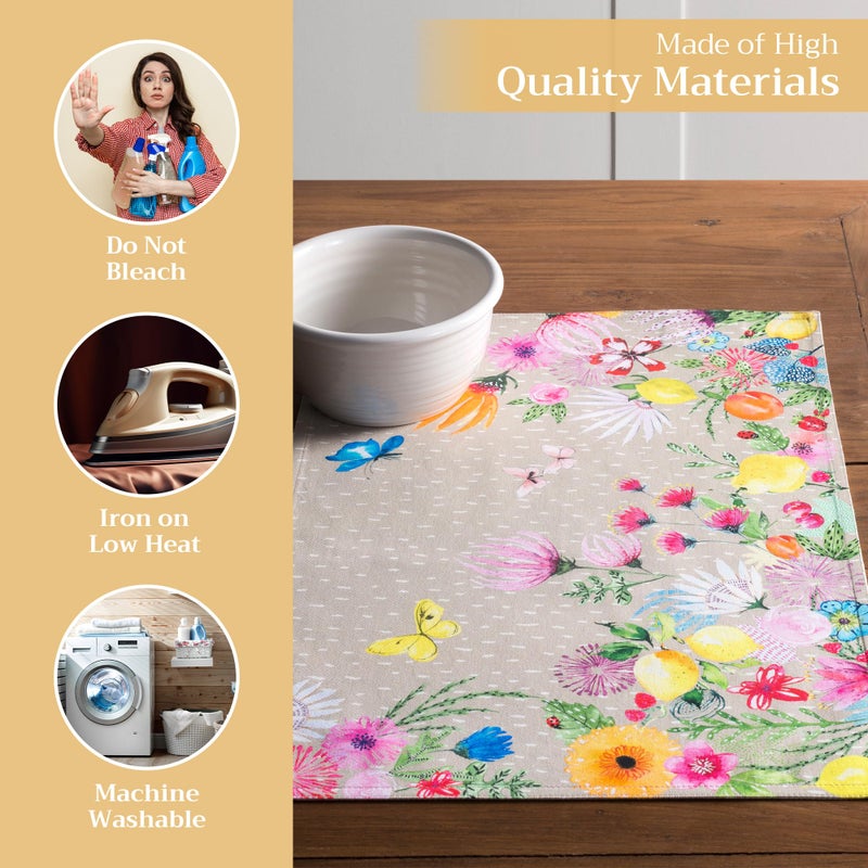 Maison d' Hermine Placemats Set of 4 100% Cotton Washable Cloth Place Mats, Reusable Table Mats for Kitchen Dining Decoration, Party, Wedding, Restaurant Spring/Summer (Jardin D'Ete - Fog, 13" x 19") - Image 3